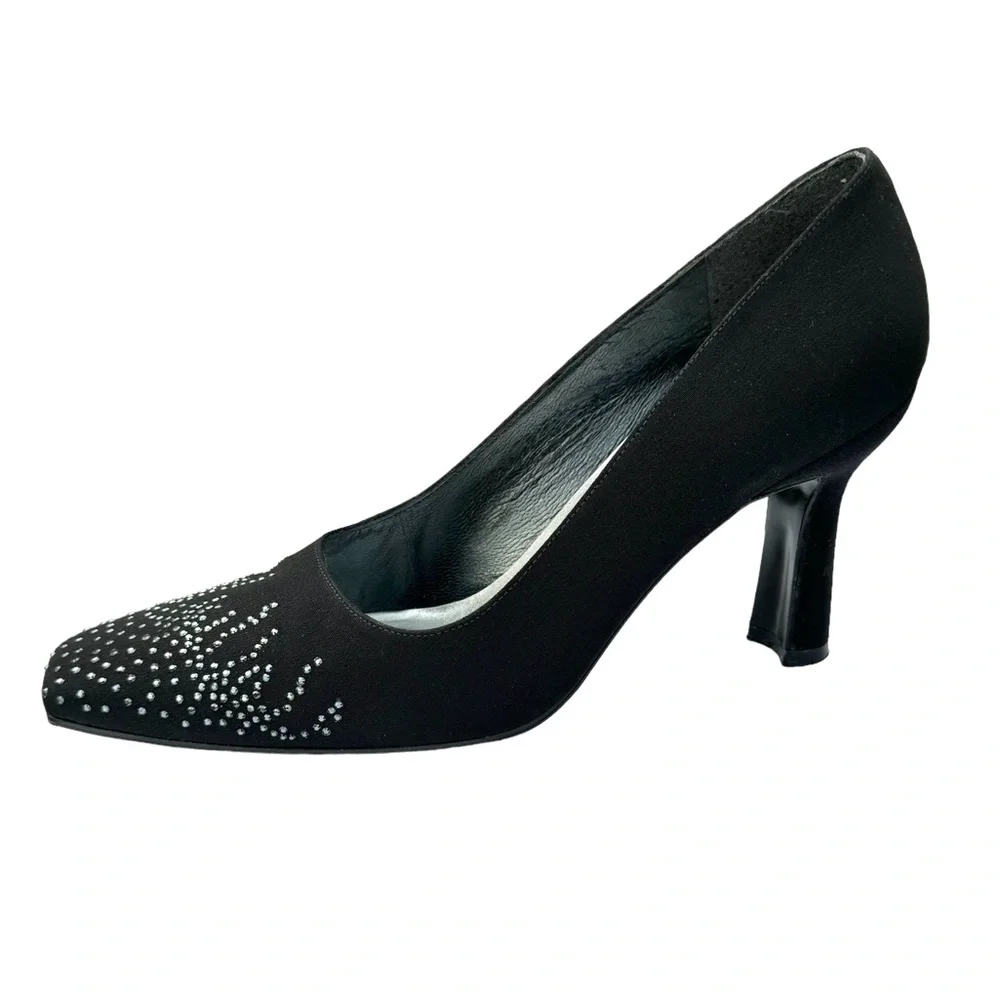 Stuart Weitzman Heels Crystal Embellishment Satin Black Pumps - Picture 6 of 17